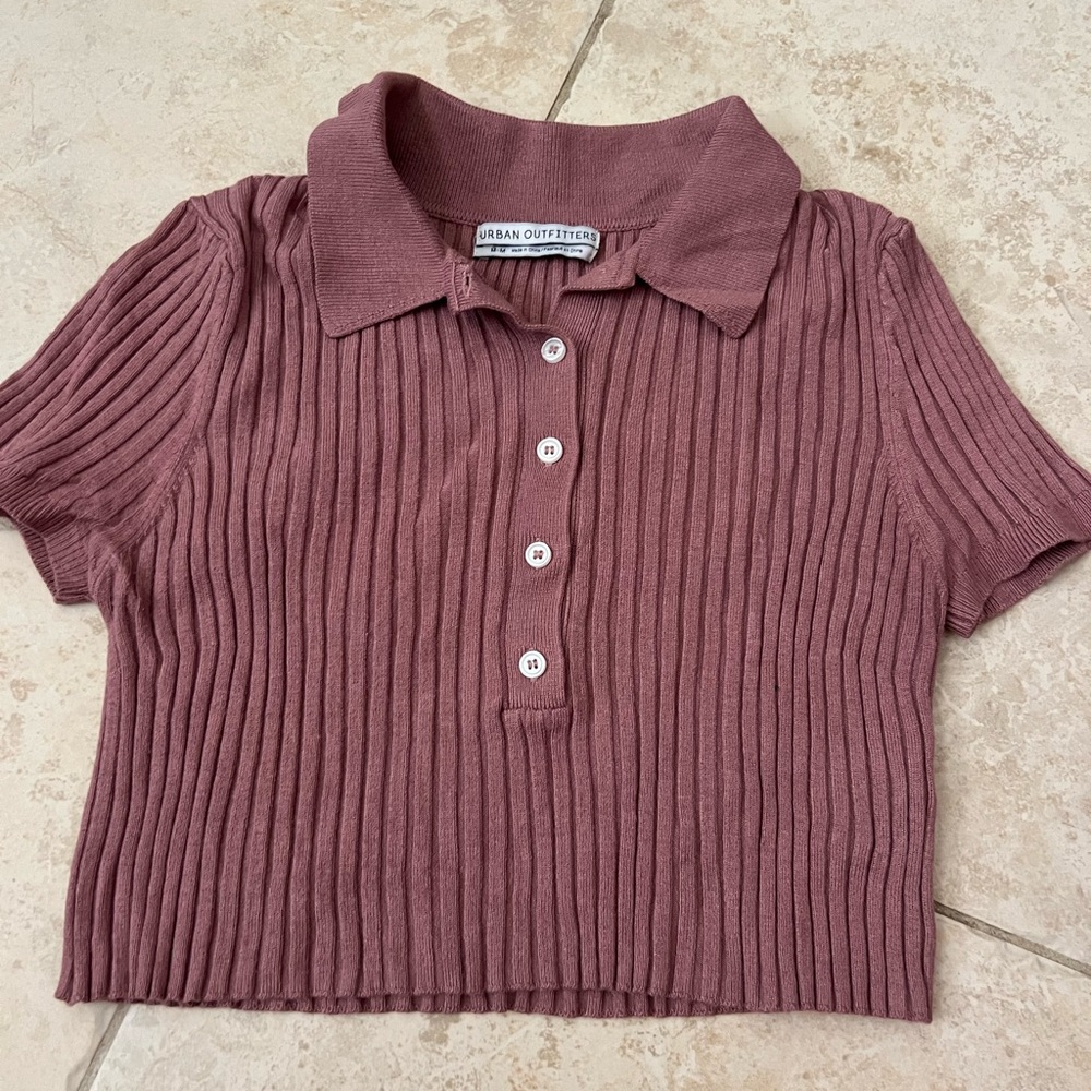Urban Outfitters cropped Ribbed Pink Polo Shirt